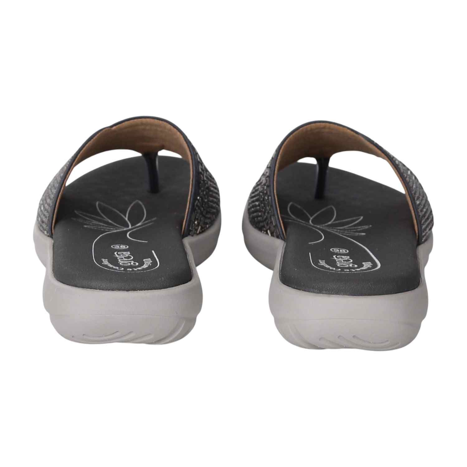 Women Grey Slides with Embellished Wide Strap