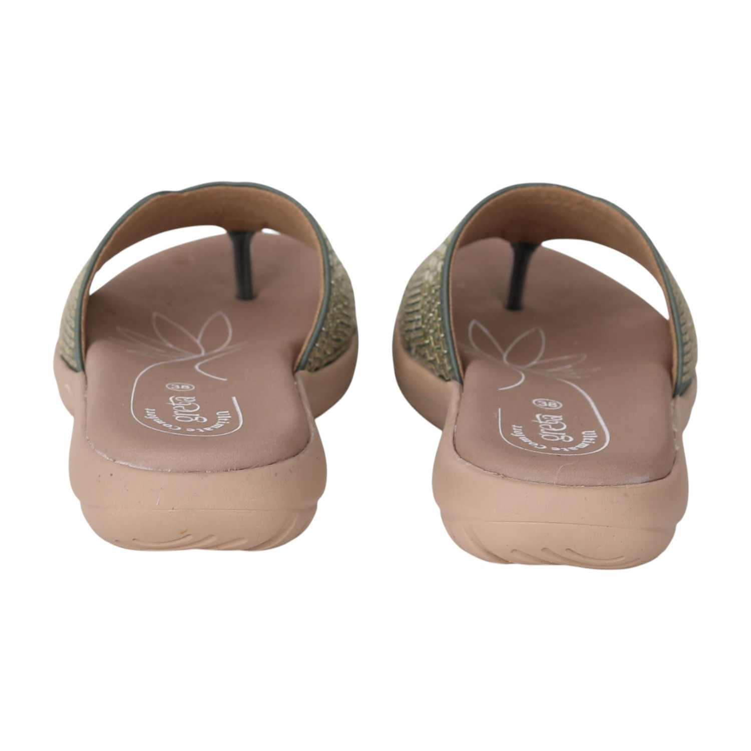 Women Olive Slides with Embellished Wide Strap