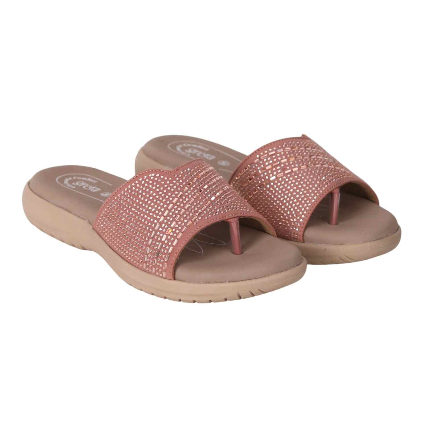 Women Pink Slides with Embellished Wide Strap