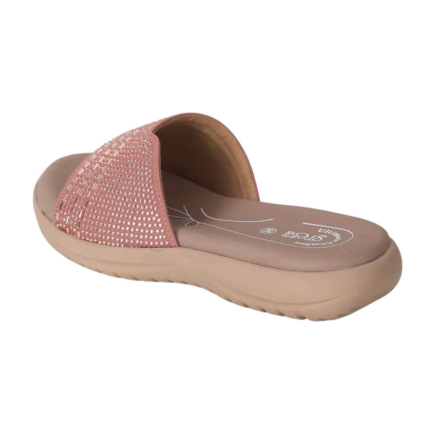Women Pink Slides with Embellished Wide Strap