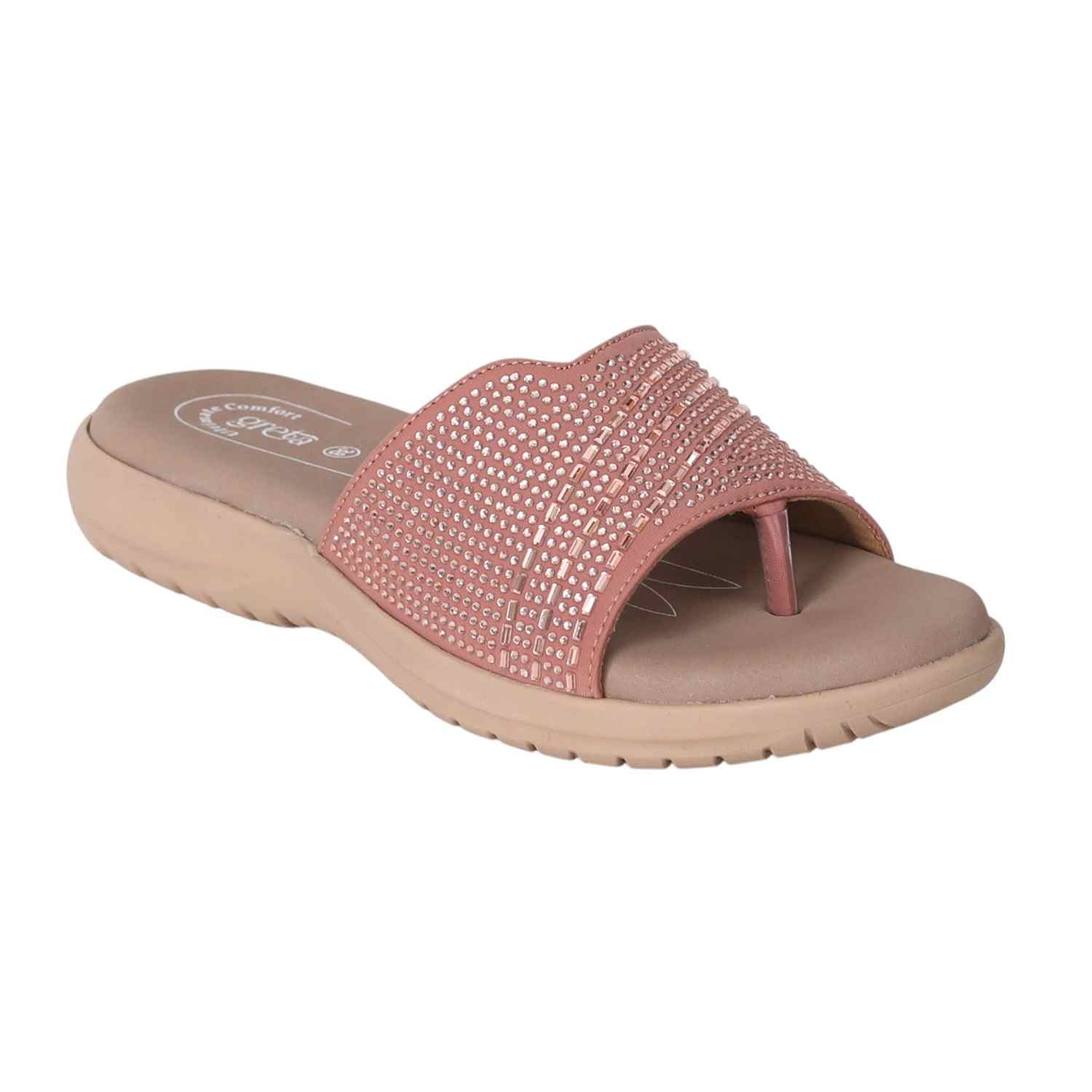 Women Pink Slides with Embellished Wide Strap