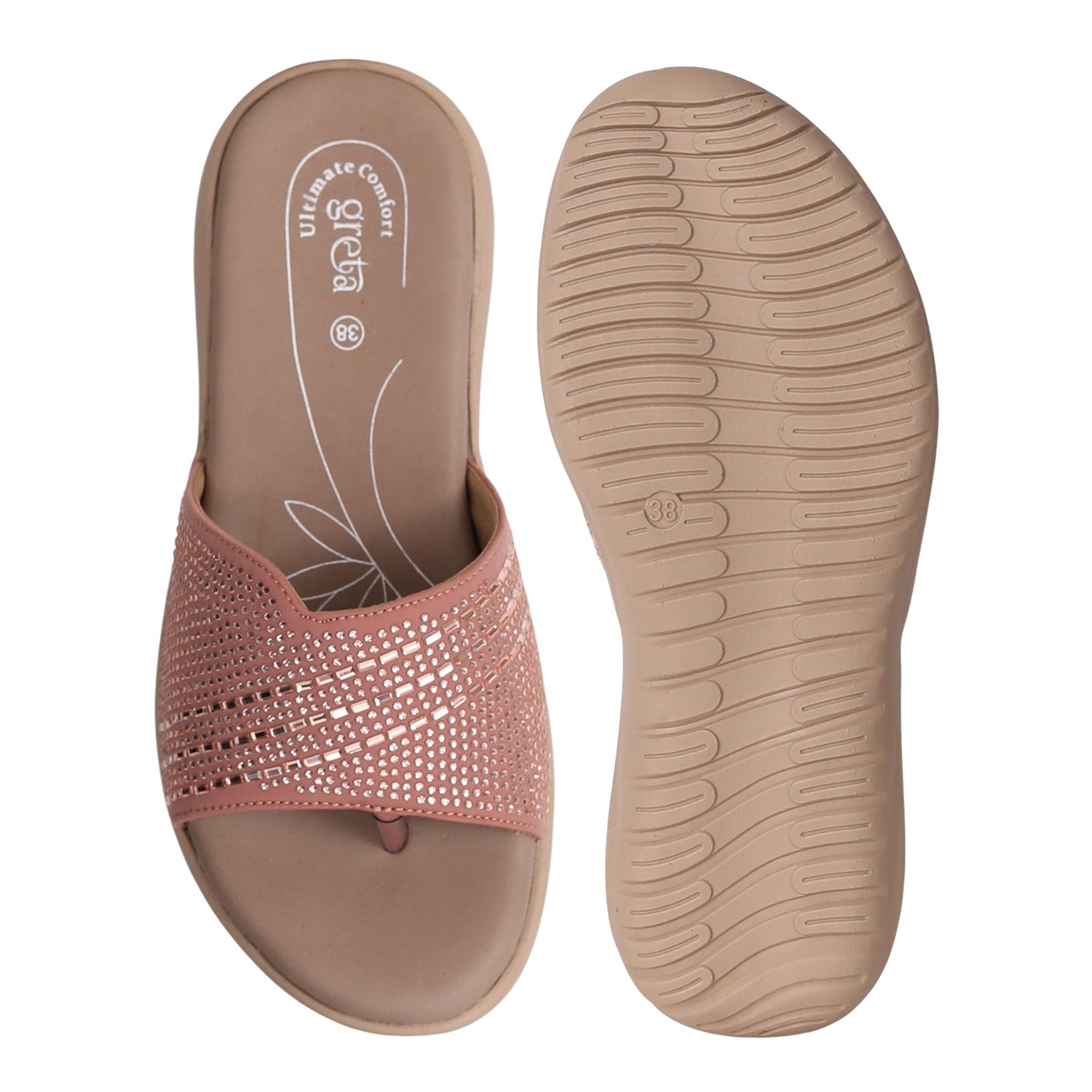 Women Pink Slides with Embellished Wide Strap