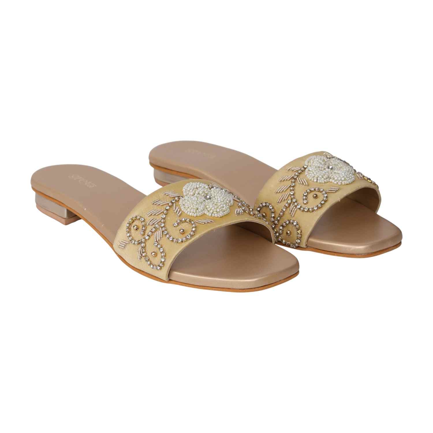 Women's Gold Pearl Accent Embroidered Heel