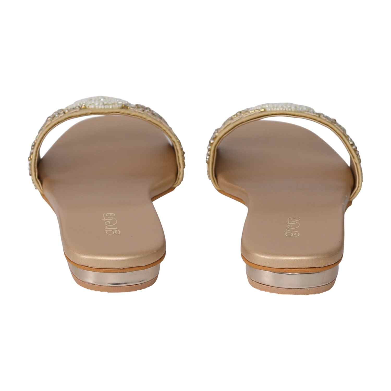 Women's Gold Pearl Accent Embroidered Heel