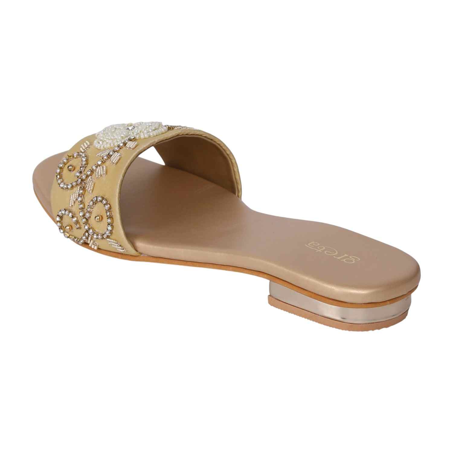 Women's Gold Pearl Accent Embroidered Heel