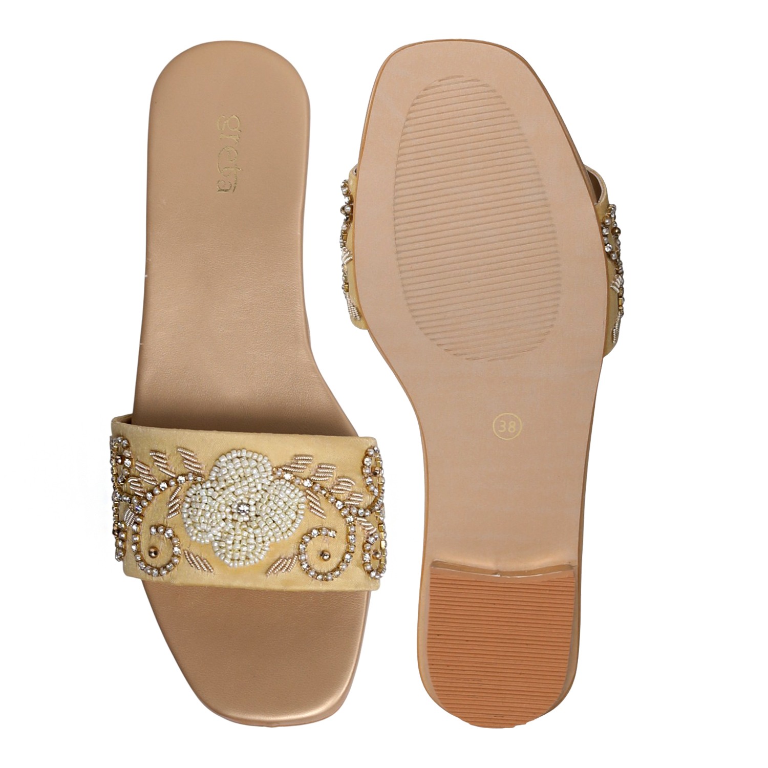 Women's Gold Pearl Accent Embroidered Heel
