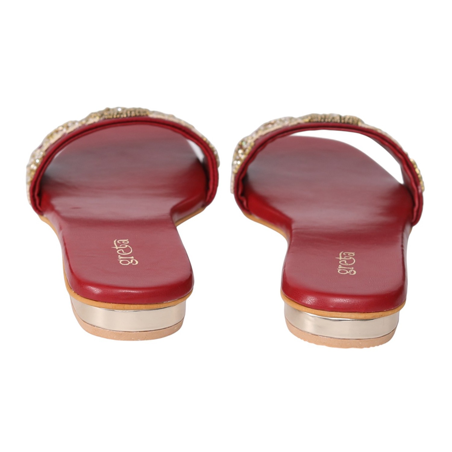 Women's Maroon Pearl Accent Embroidered Heel