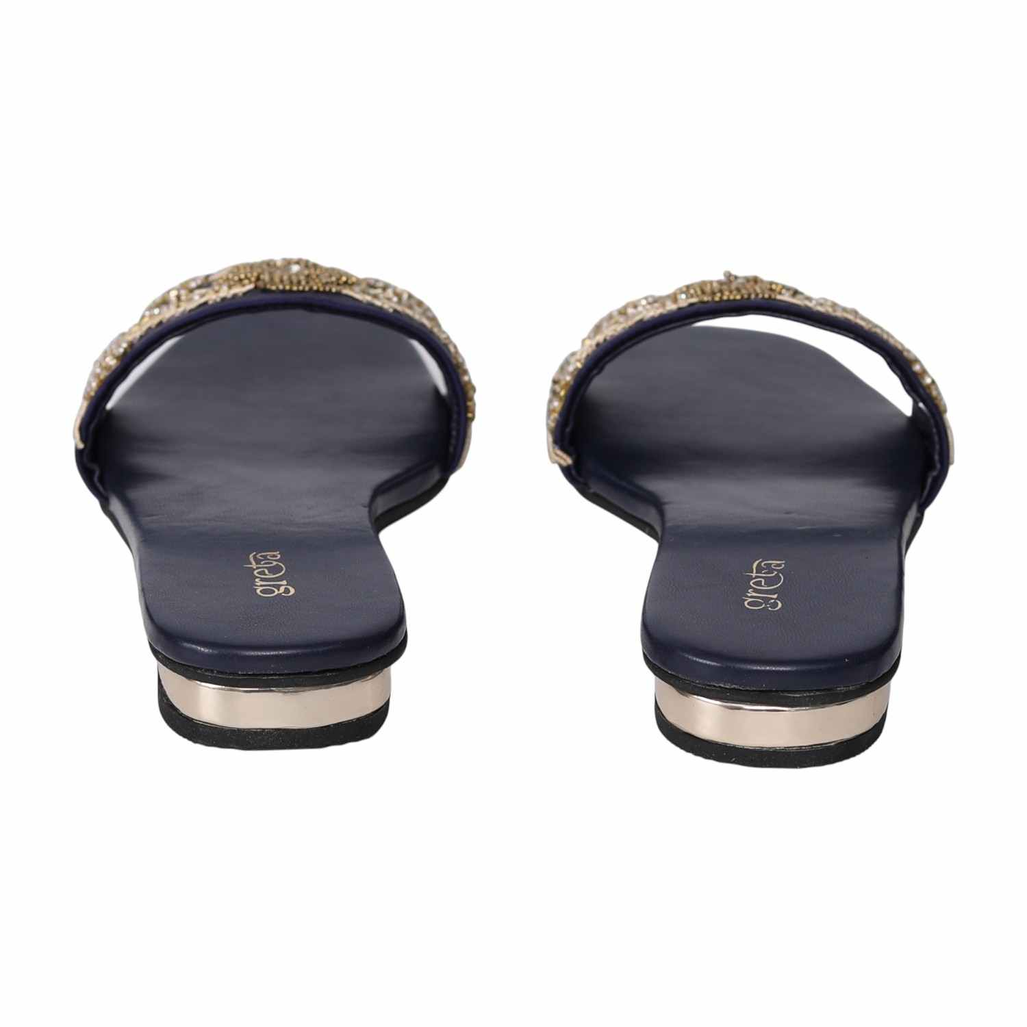 Women's Navy Pearl Accent Embroidered Heel