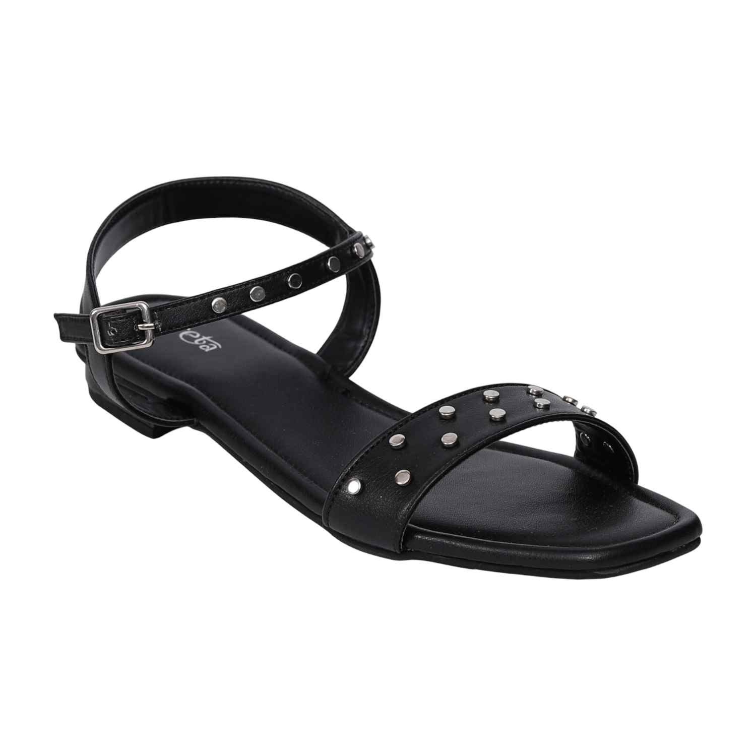 Women's Black Studded Ankle Strap Sandals