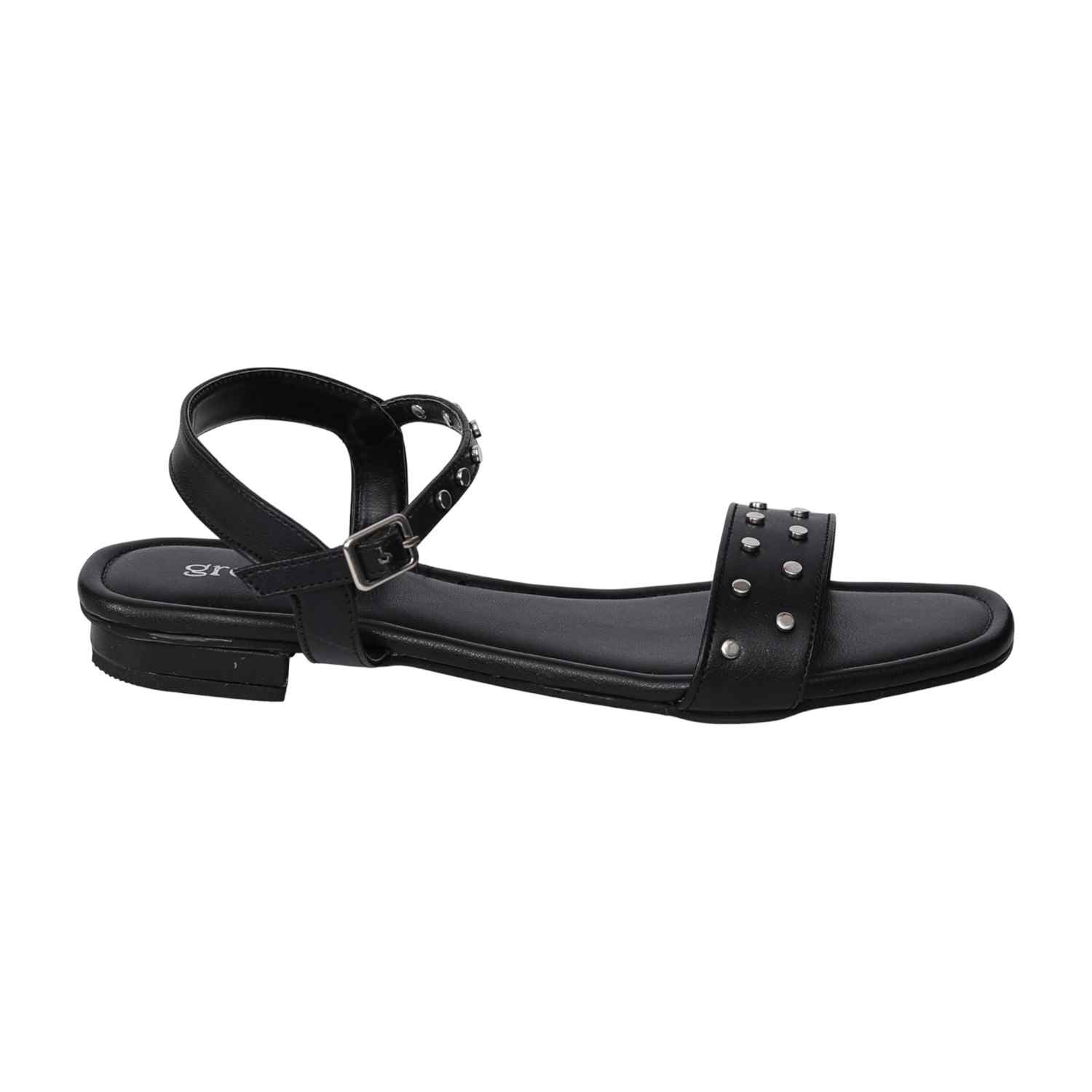 Women's Black Studded Ankle Strap Sandals