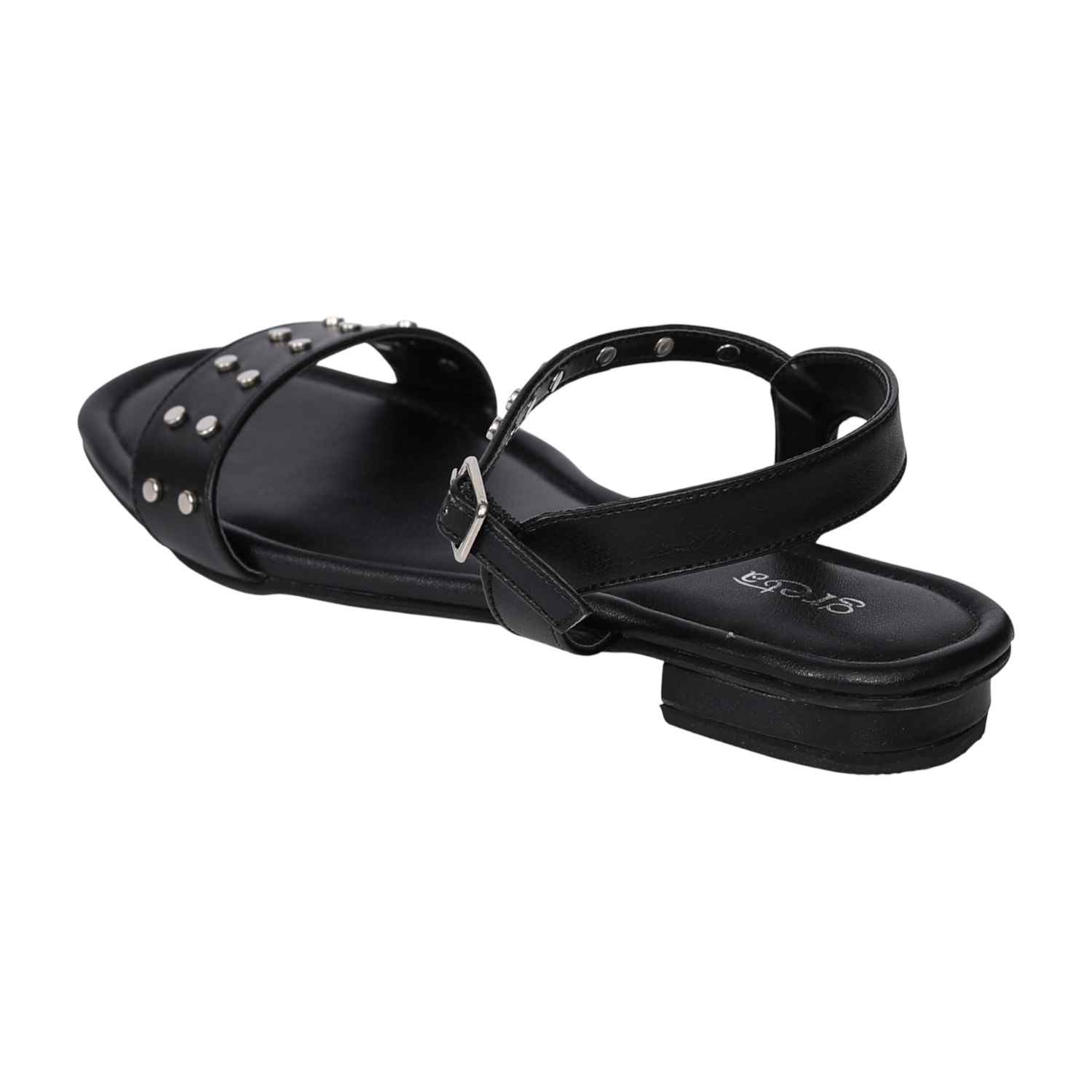 Women's Black Studded Ankle Strap Sandals