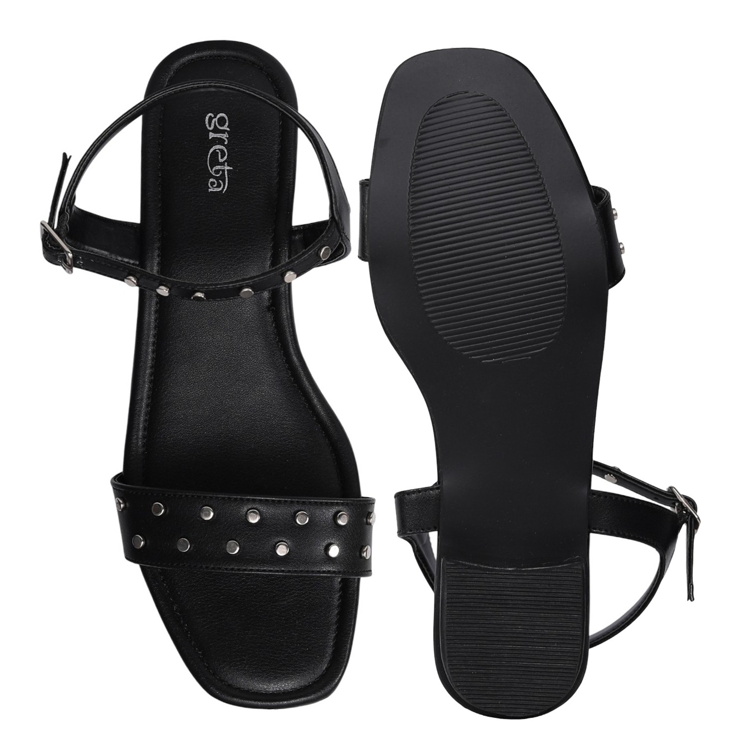 Women's Black Studded Ankle Strap Sandals