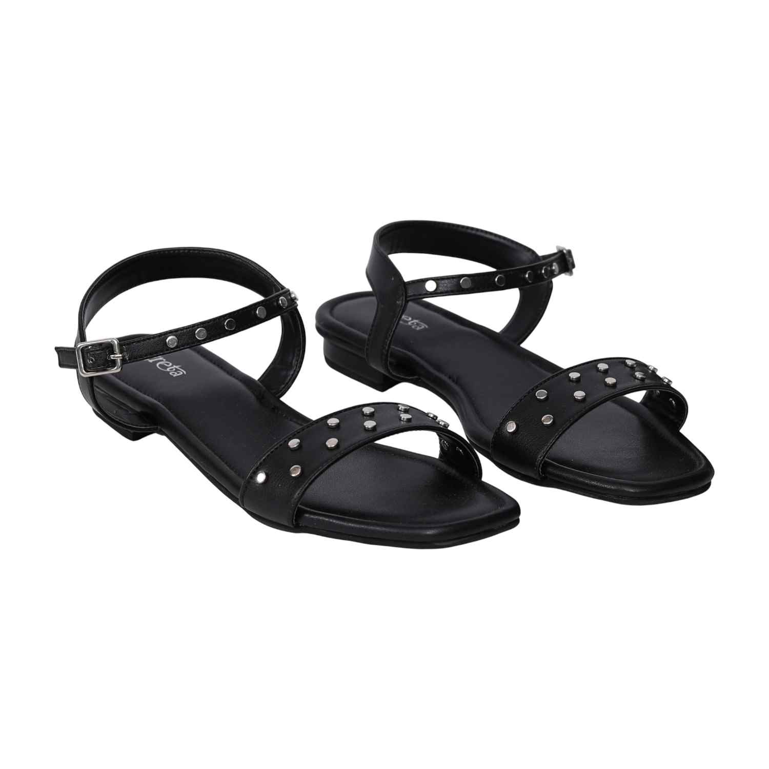 Women's Black Studded Ankle Strap Sandals