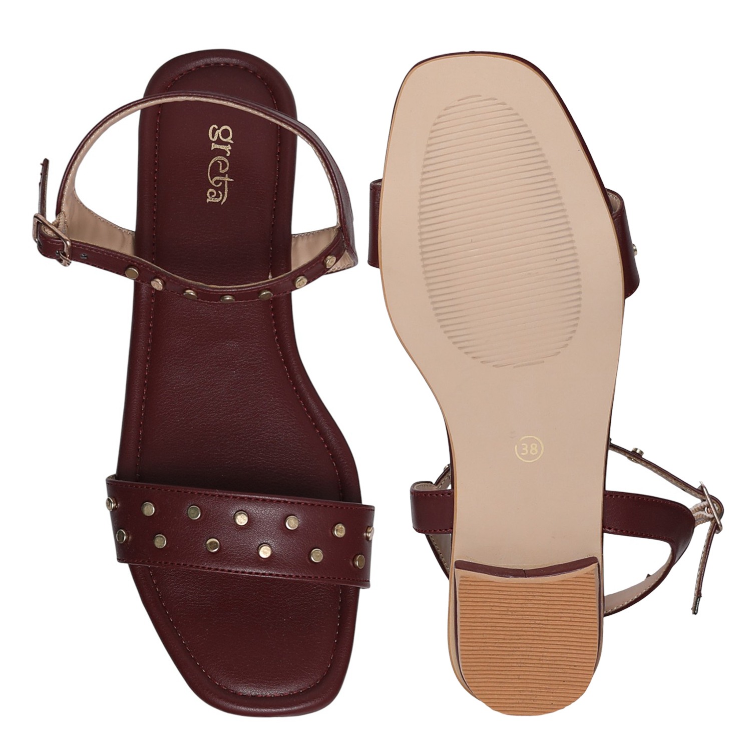 Women's Brown Studded Ankle Strap Sandals