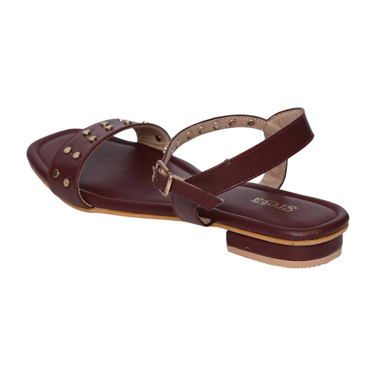 Women's Brown Studded Ankle Strap Sandals