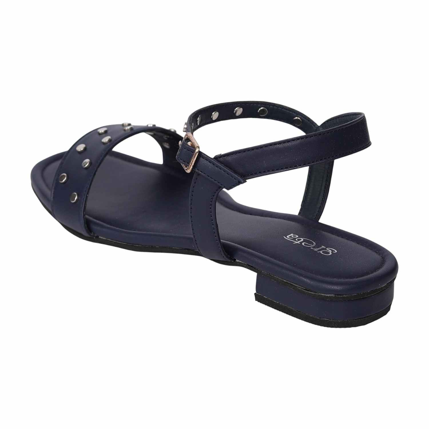 Women's Navy Studded Ankle Strap Sandals