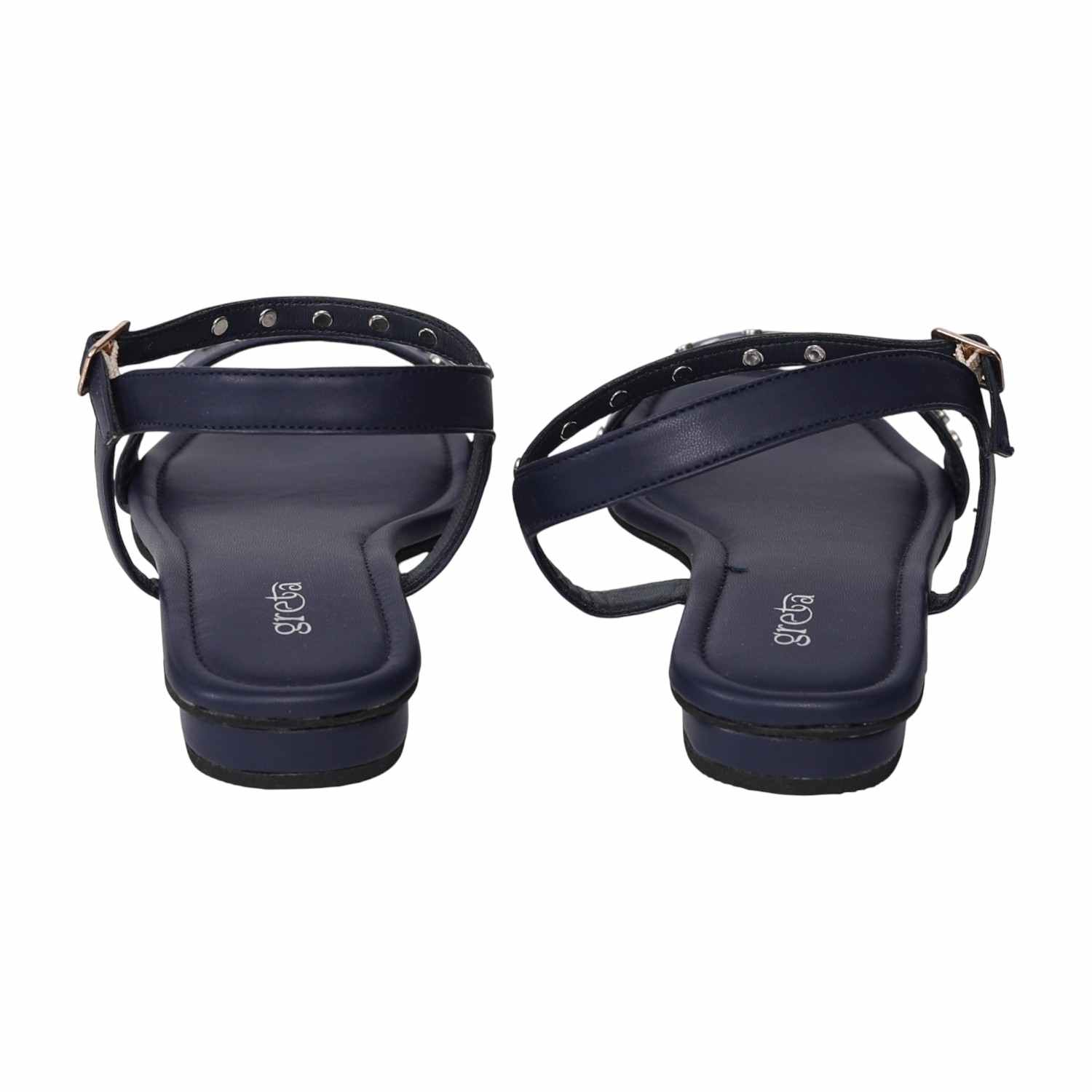 Women's Navy Studded Ankle Strap Sandals