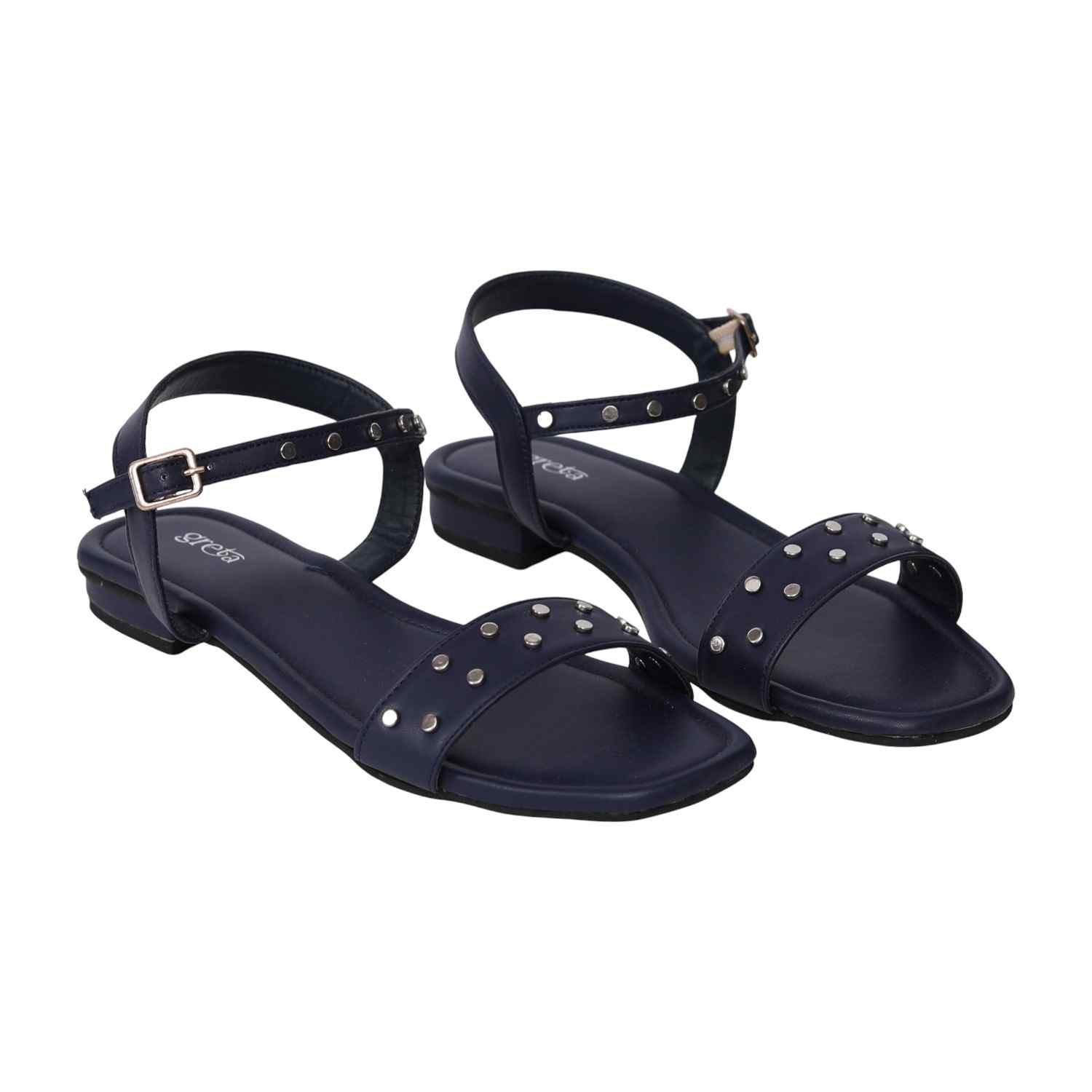 Women's Navy Studded Ankle Strap Sandals