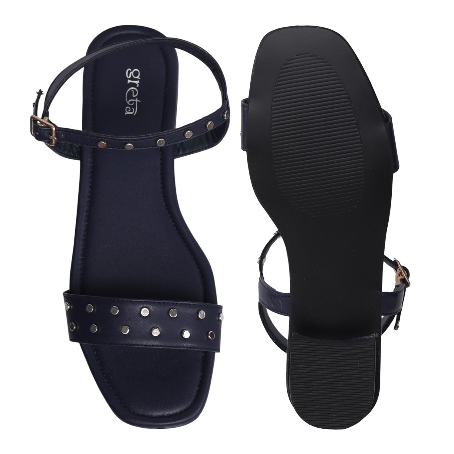 Women's Navy Studded Ankle Strap Sandals
