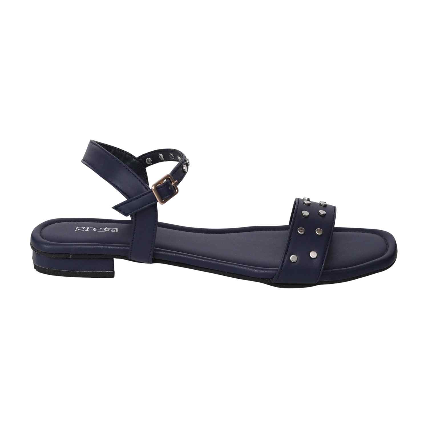 Women's Navy Studded Ankle Strap Sandals