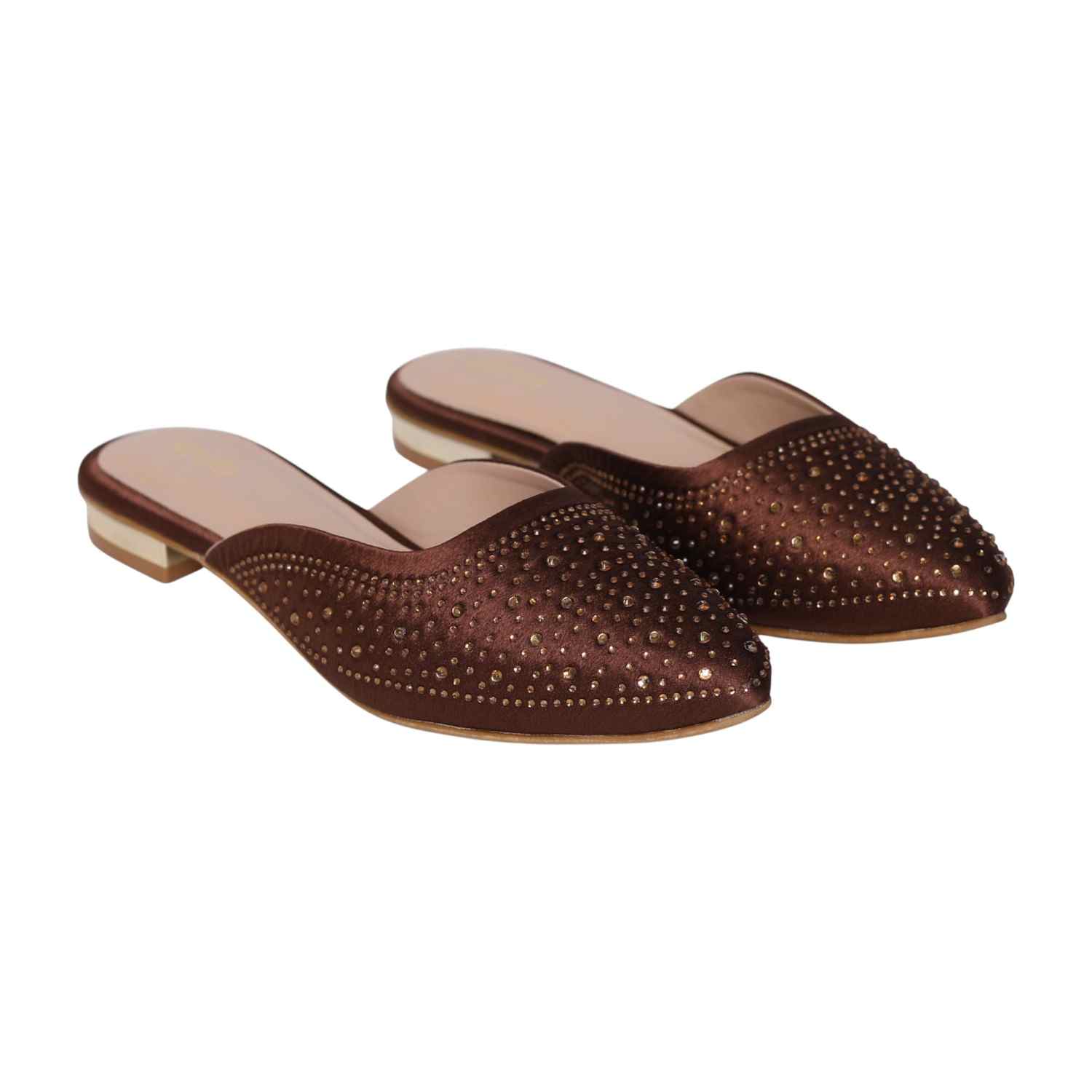 Women’s Brown Sparkling Slip-On Mules with Cutout Detailing