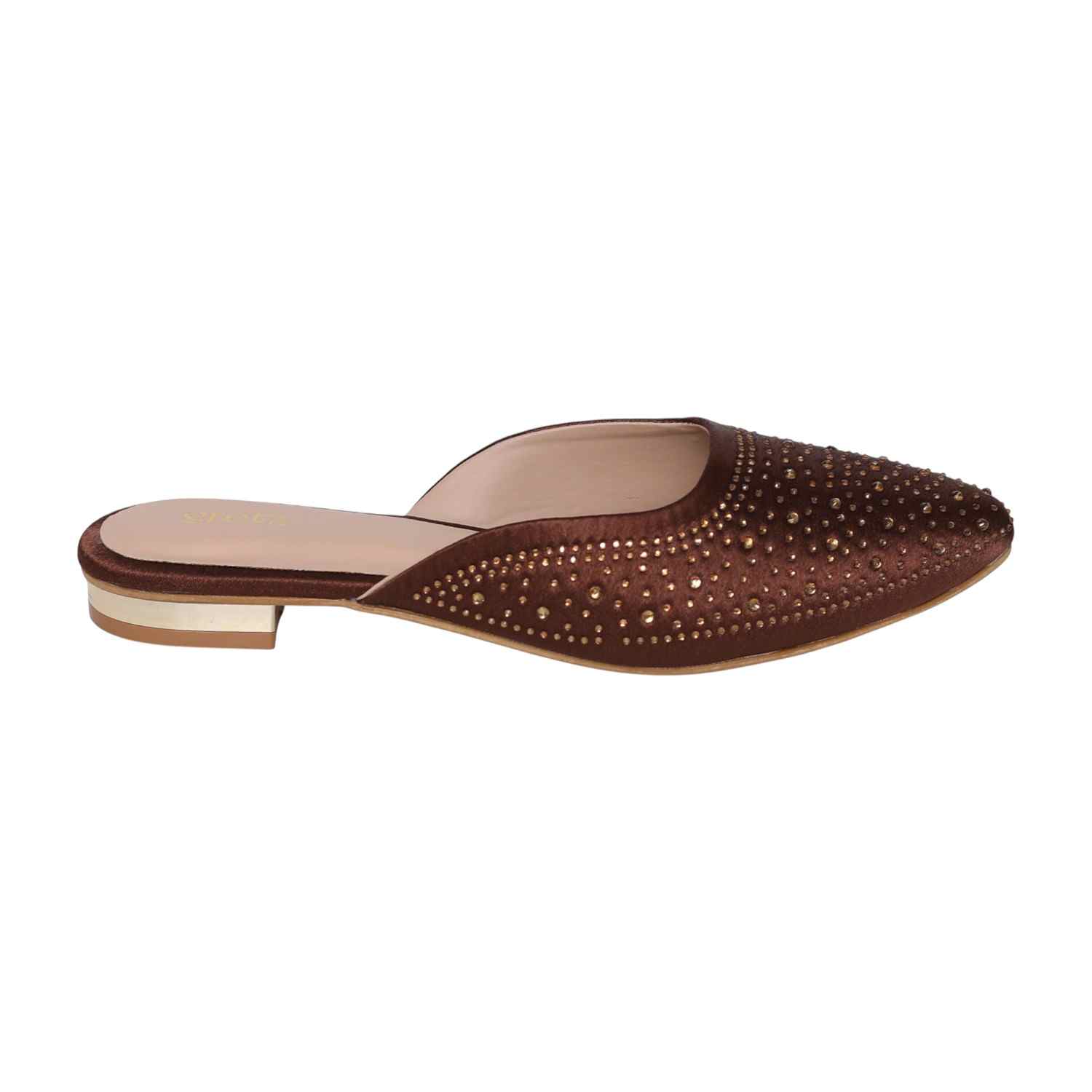 Women’s Brown Sparkling Slip-On Mules with Cutout Detailing