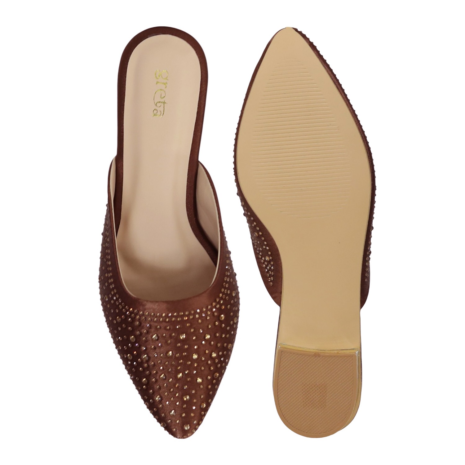 Women’s Brown Sparkling Slip-On Mules with Cutout Detailing