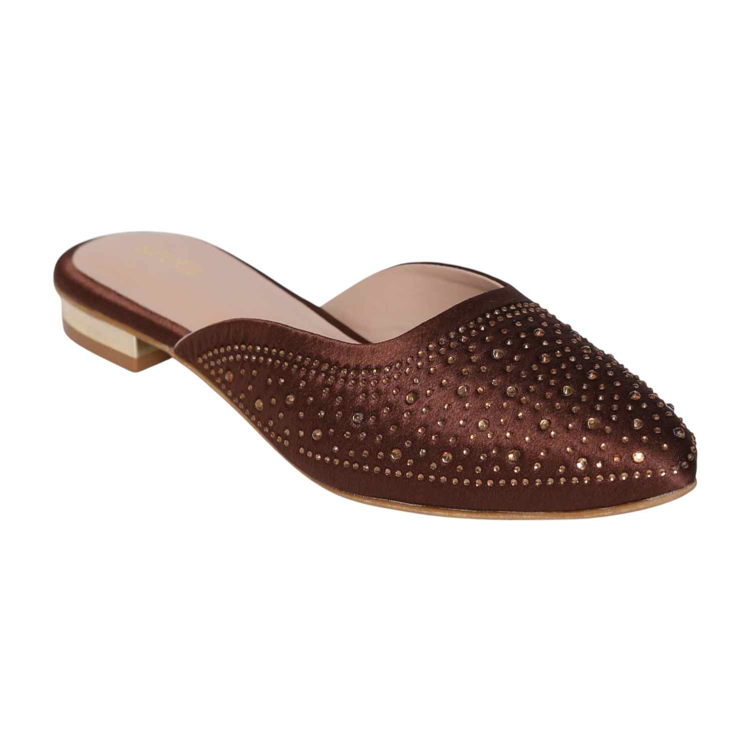 Women’s Brown Sparkling Slip-On Mules with Cutout Detailing