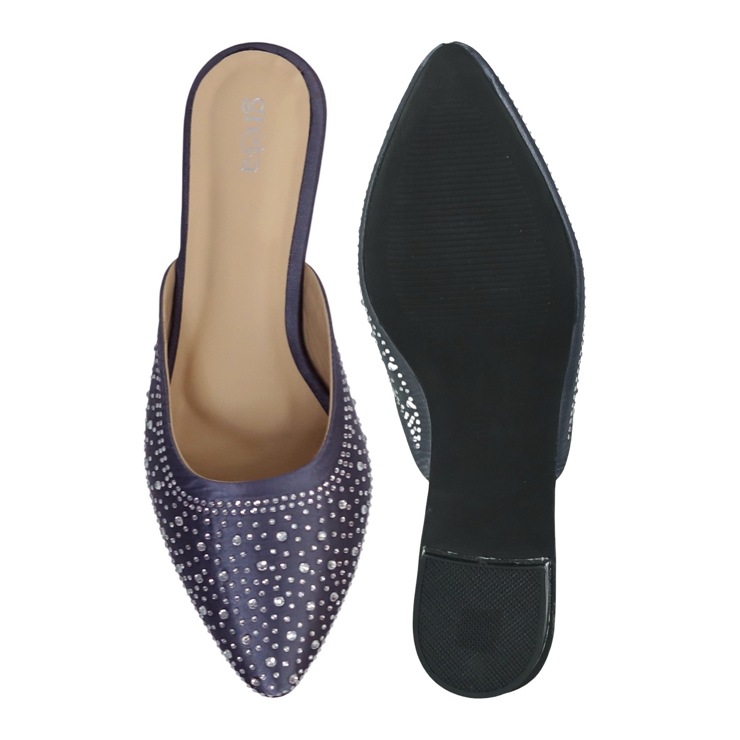 Women’s Grey Sparkling Slip-On Mules with Cutout Detailing