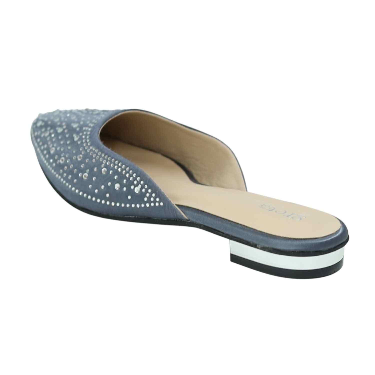 Women’s Grey Sparkling Slip-On Mules with Cutout Detailing