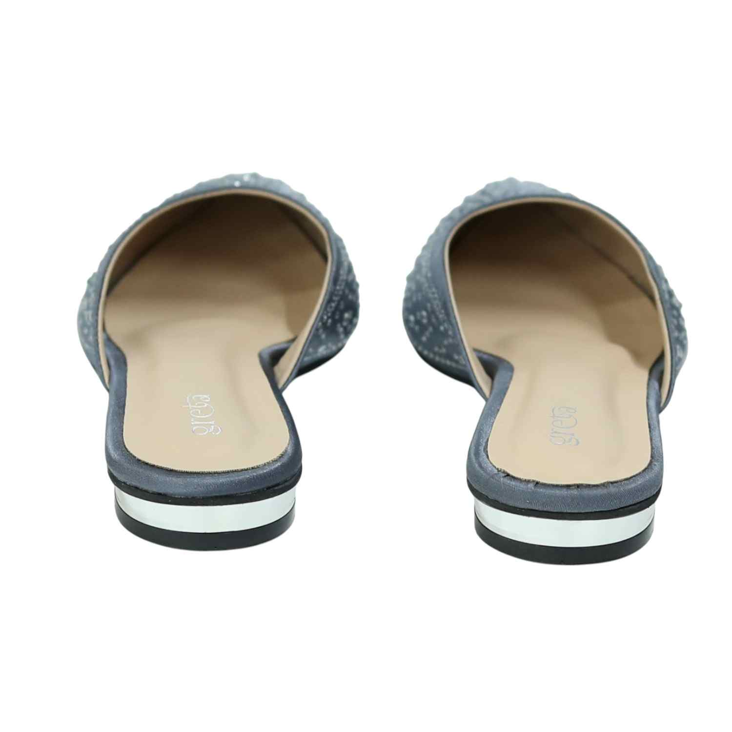 Women’s Grey Sparkling Slip-On Mules with Cutout Detailing