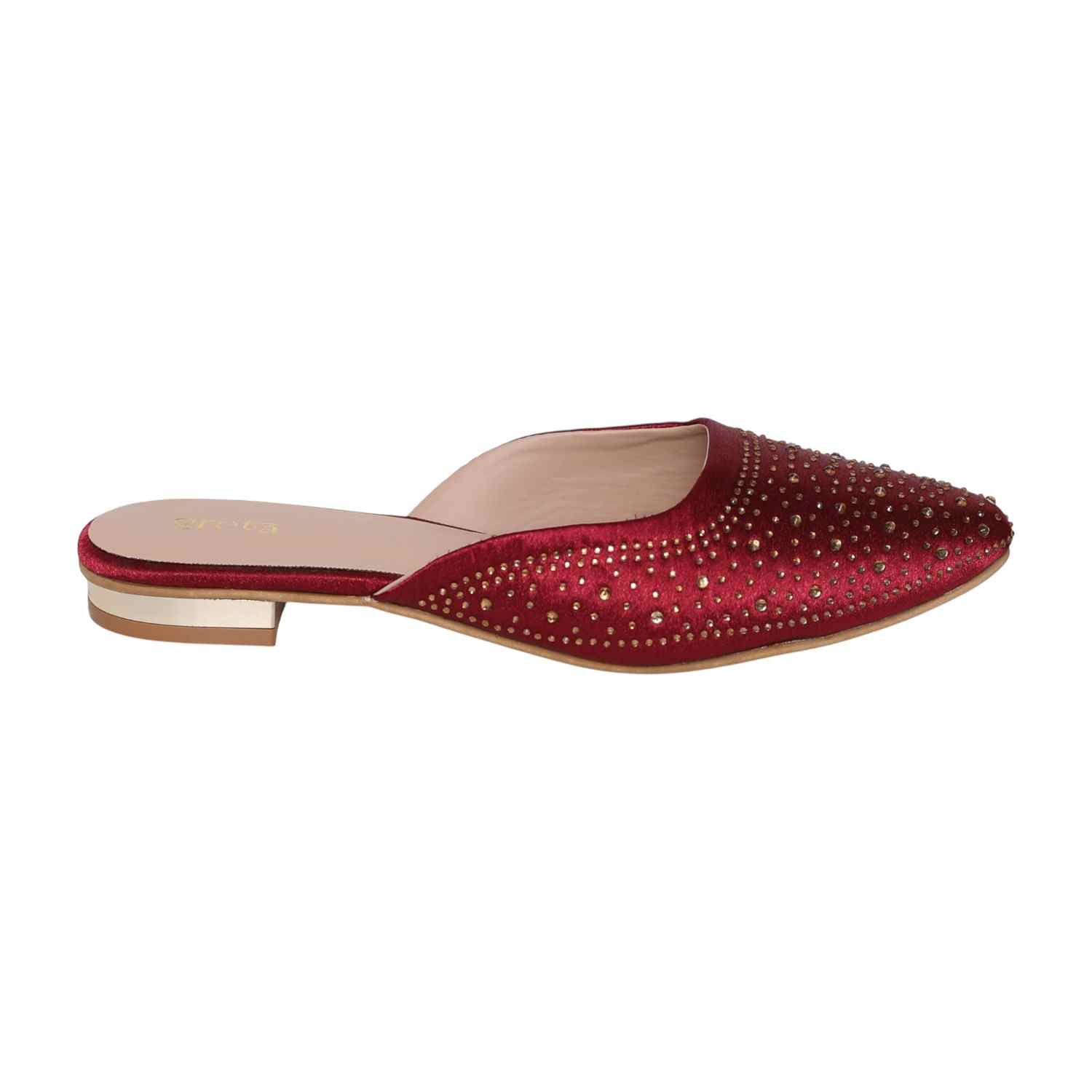 Women’s Maroon Sparkling Slip-On Mules with Cutout Detailing