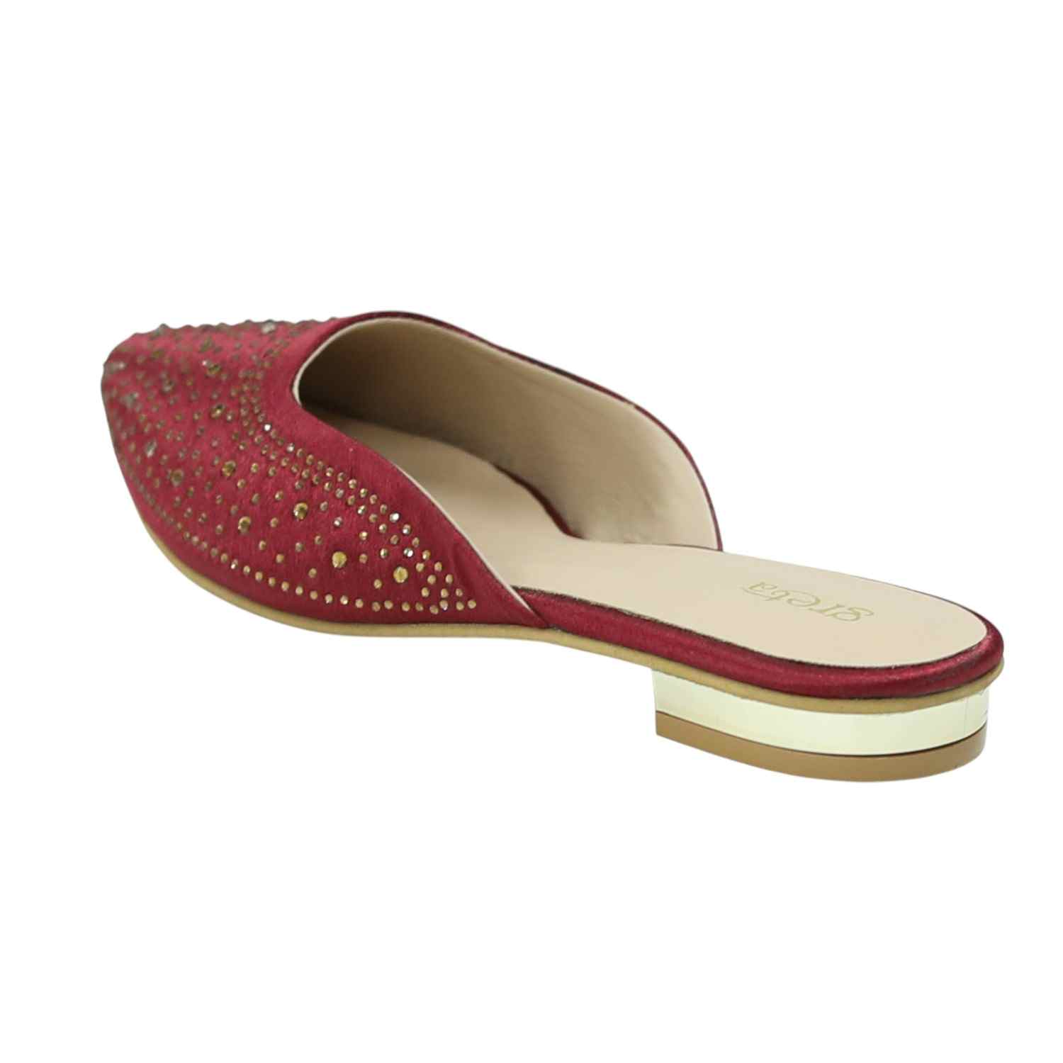 Women’s Maroon Sparkling Slip-On Mules with Cutout Detailing