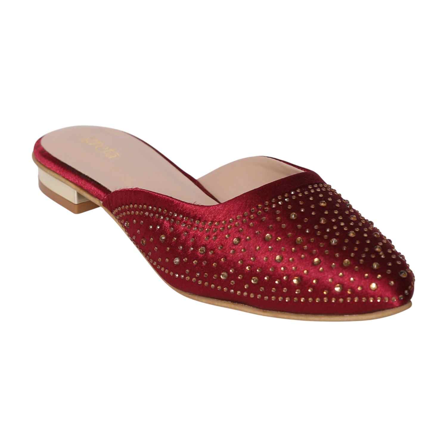 Women’s Maroon Sparkling Slip-On Mules with Cutout Detailing