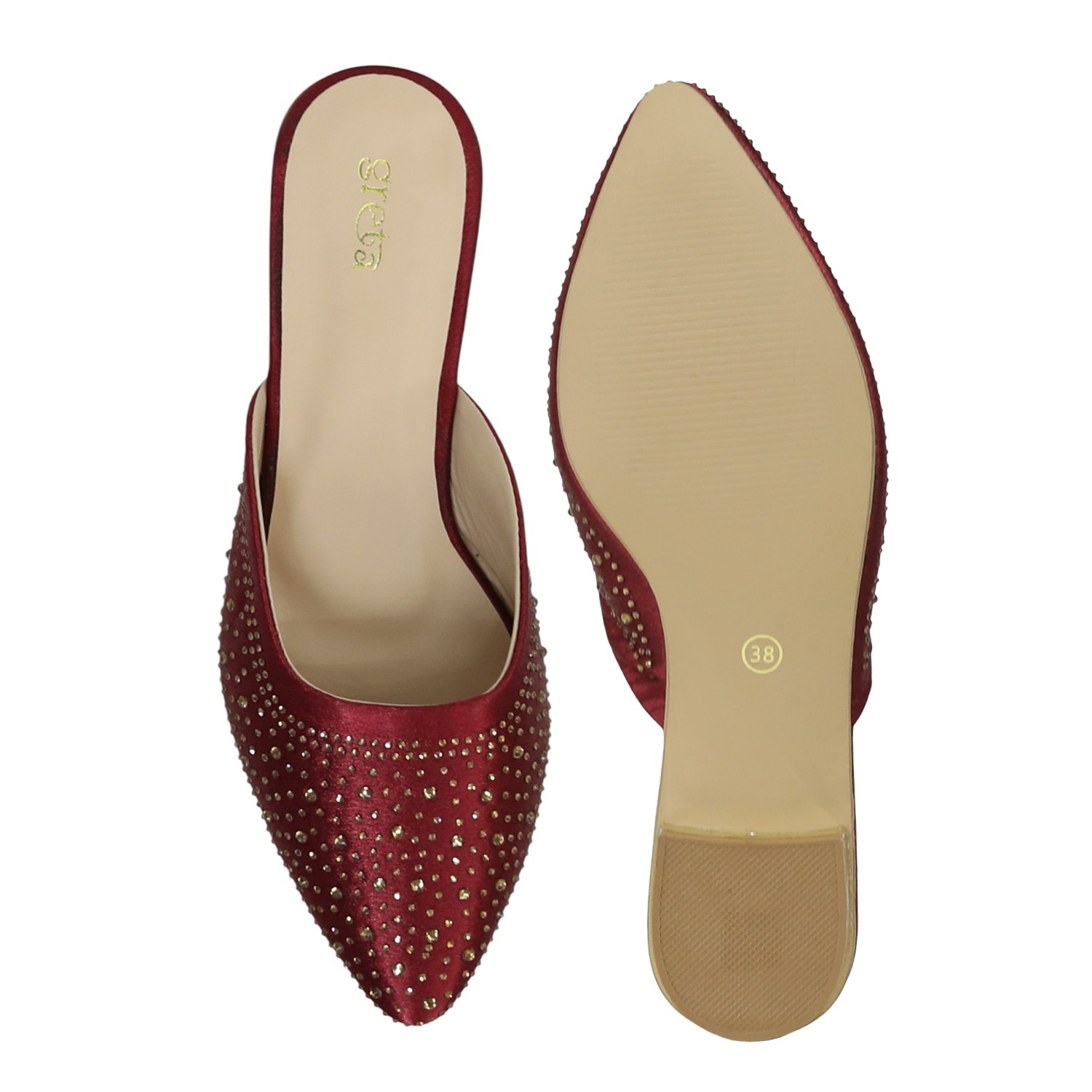 Women’s Maroon Sparkling Slip-On Mules with Cutout Detailing