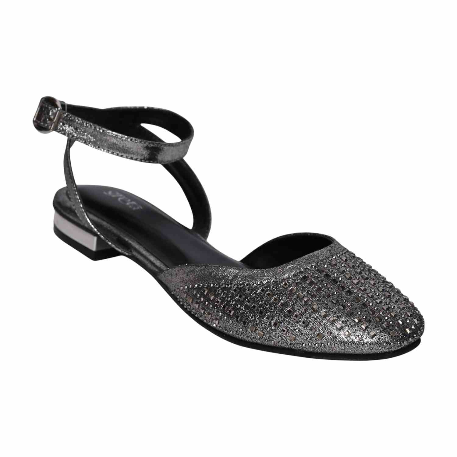 Women's Grey Sparkle Ankle Wrap Sandals