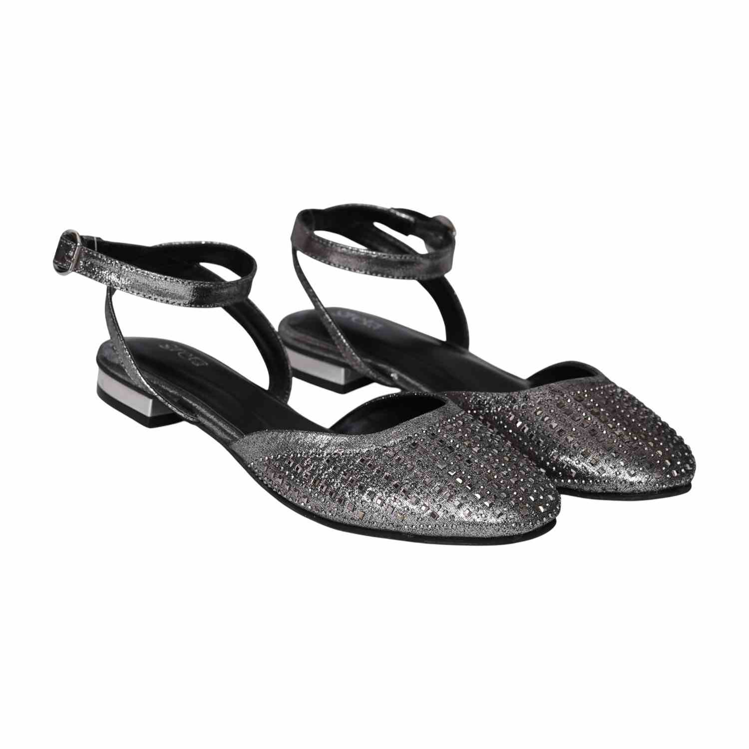 Women's Grey Sparkle Ankle Wrap Sandals