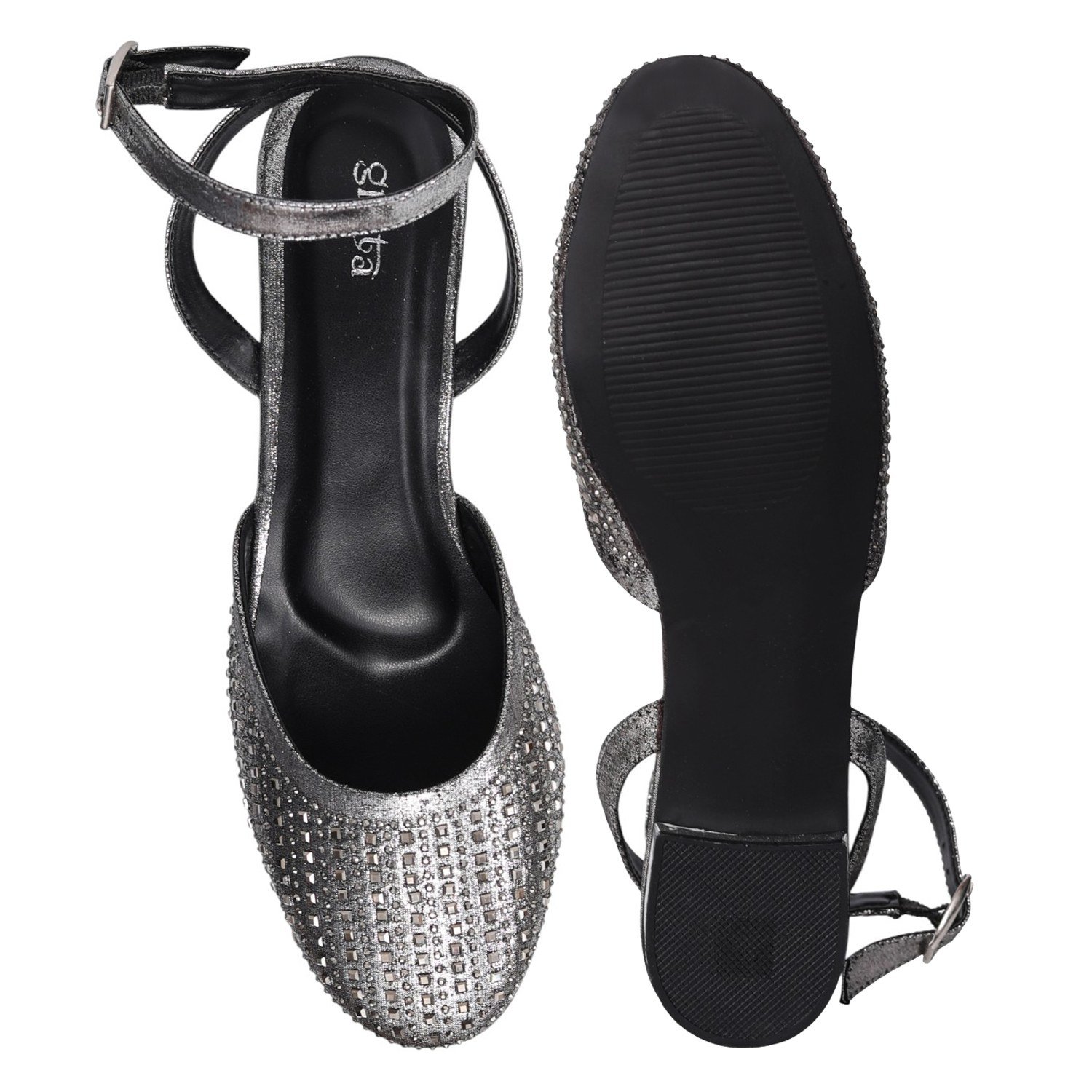 Women's Grey Sparkle Ankle Wrap Sandals
