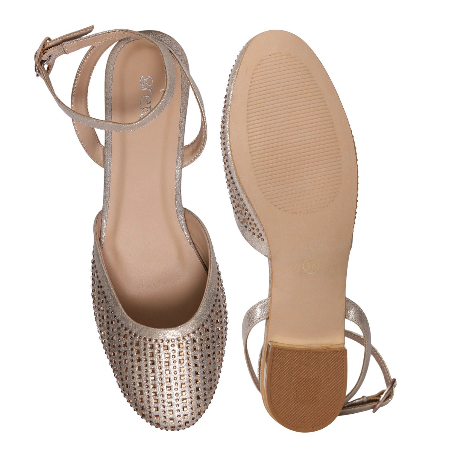 Women's Gold Sparkle Ankle Wrap Sandals
