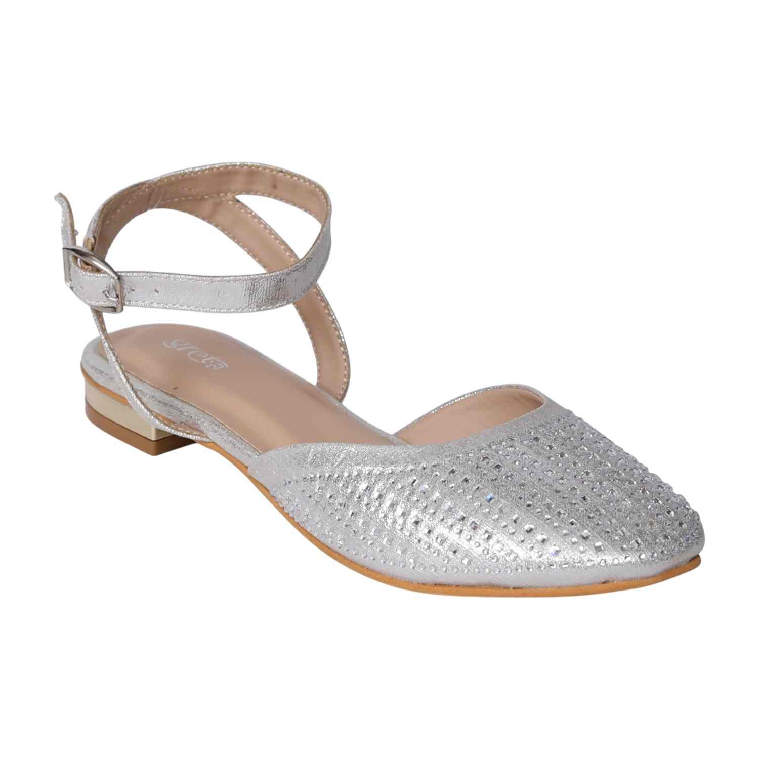 Women's Silver Sparkle Ankle Wrap Sandals