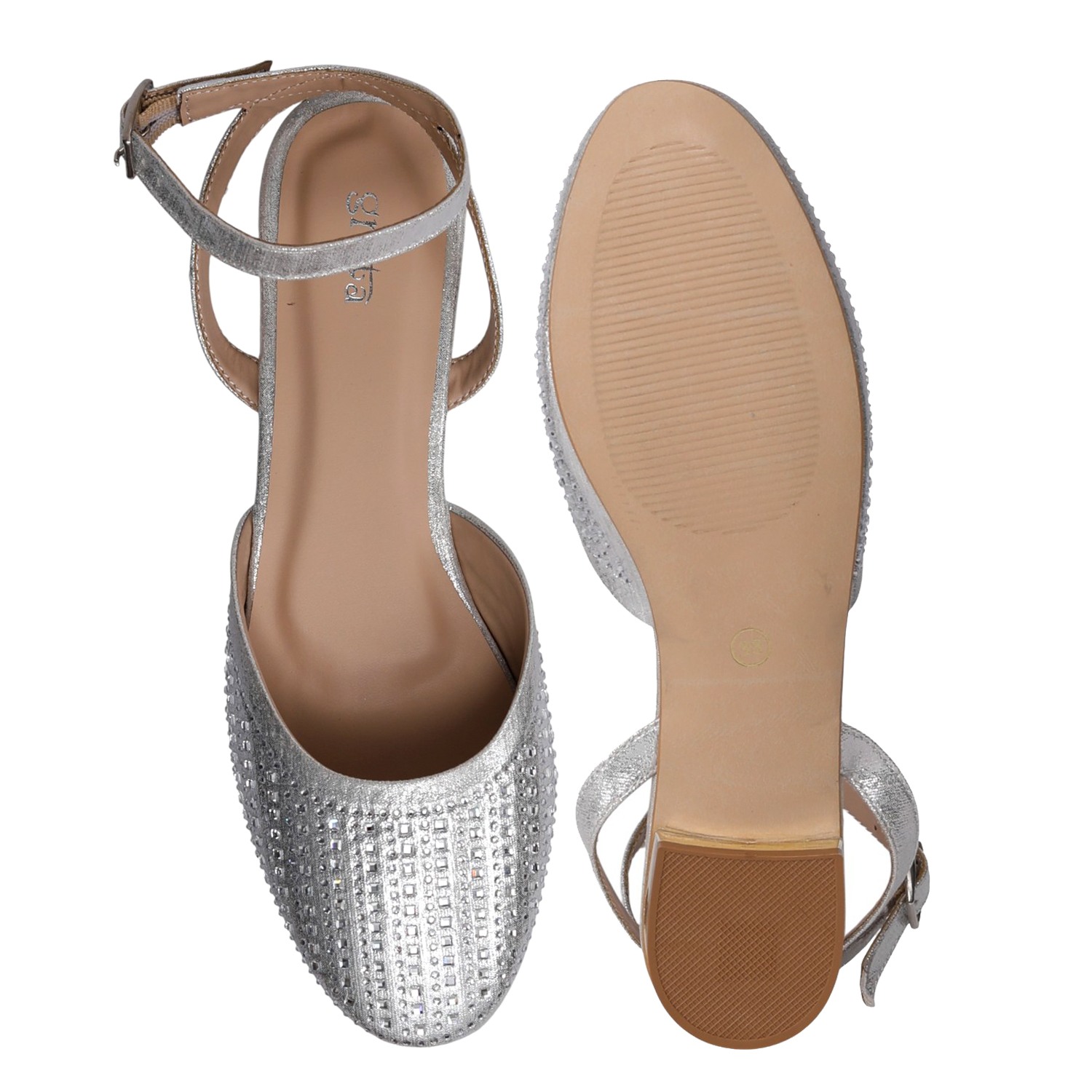 Women's Silver Sparkle Ankle Wrap Sandals