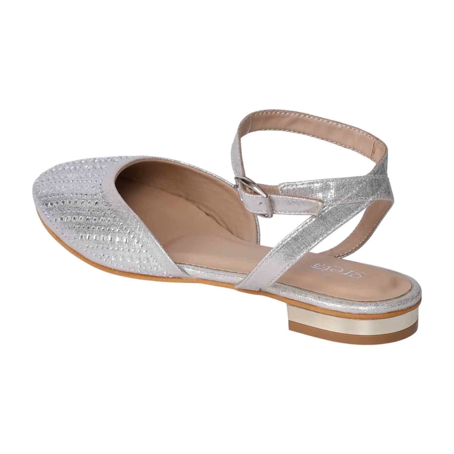 Women's Silver Sparkle Ankle Wrap Sandals