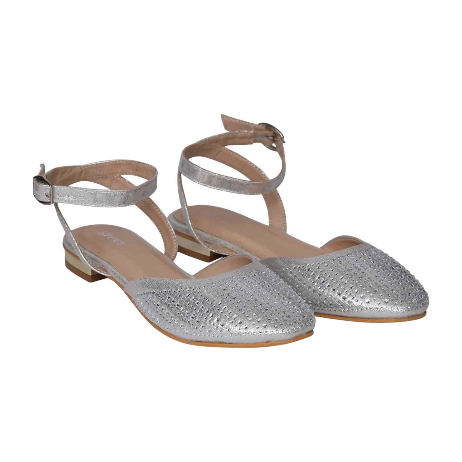 Women's Silver Sparkle Ankle Wrap Sandals