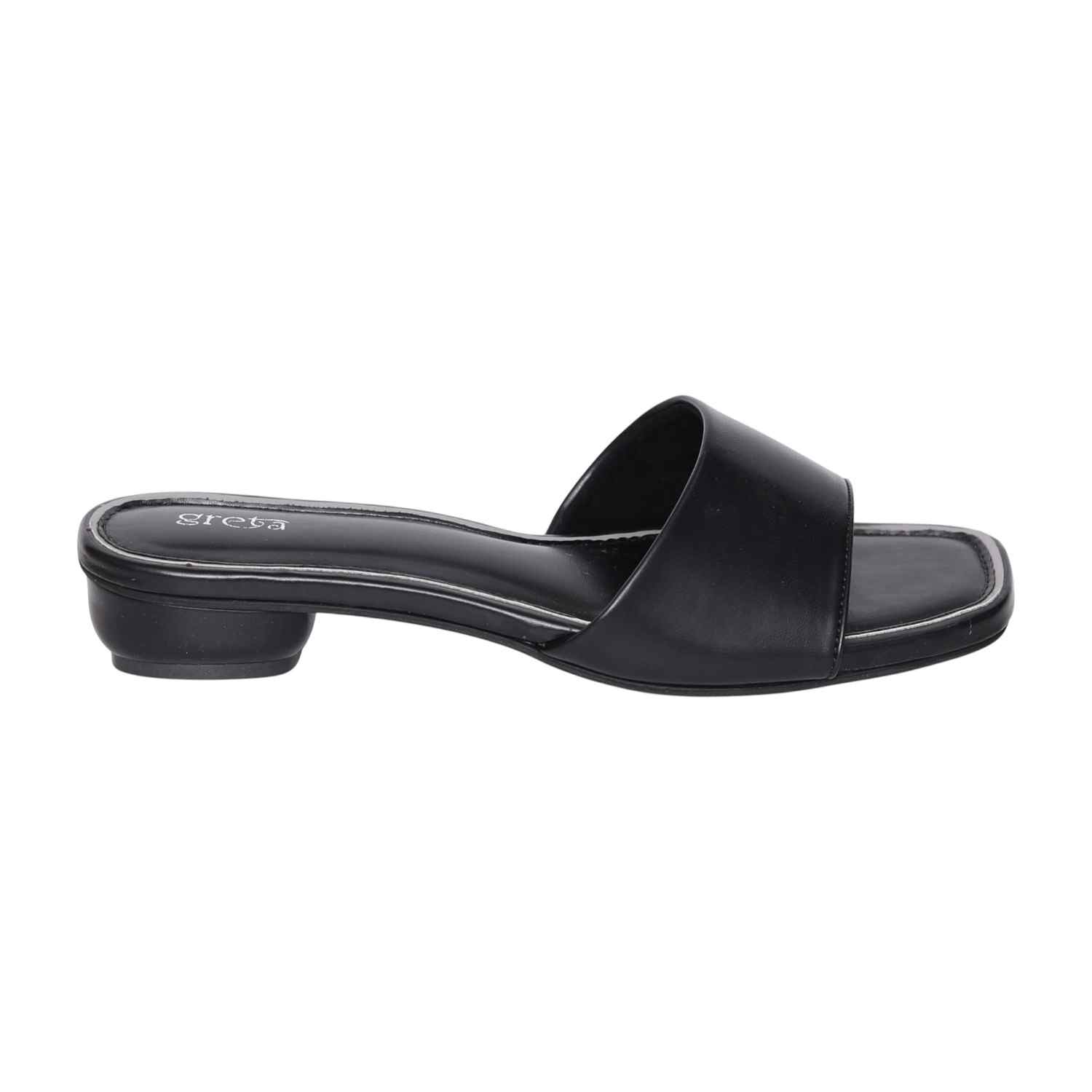 Women’s Stylish Slip-On Black Slides with Small Heel
