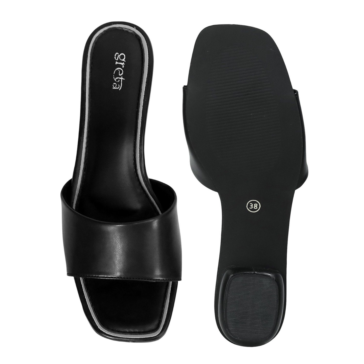 Women’s Stylish Slip-On Black Slides with Small Heel