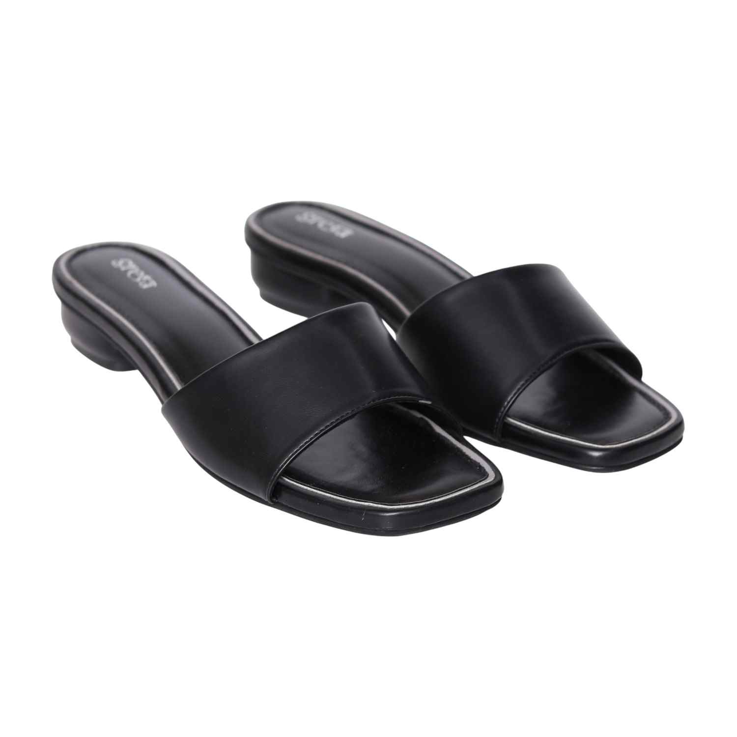 Women’s Stylish Slip-On Black Slides with Small Heel