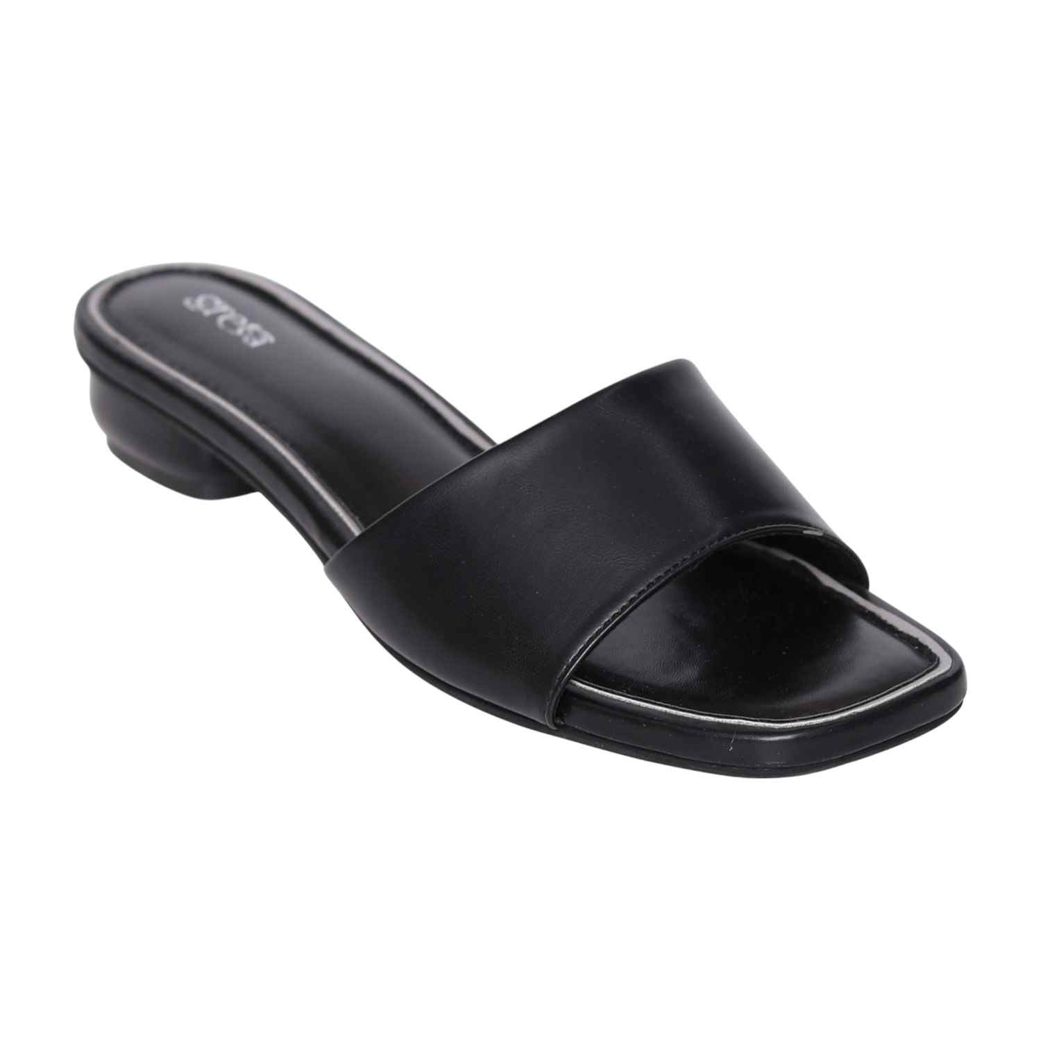 Women’s Stylish Slip-On Black Slides with Small Heel