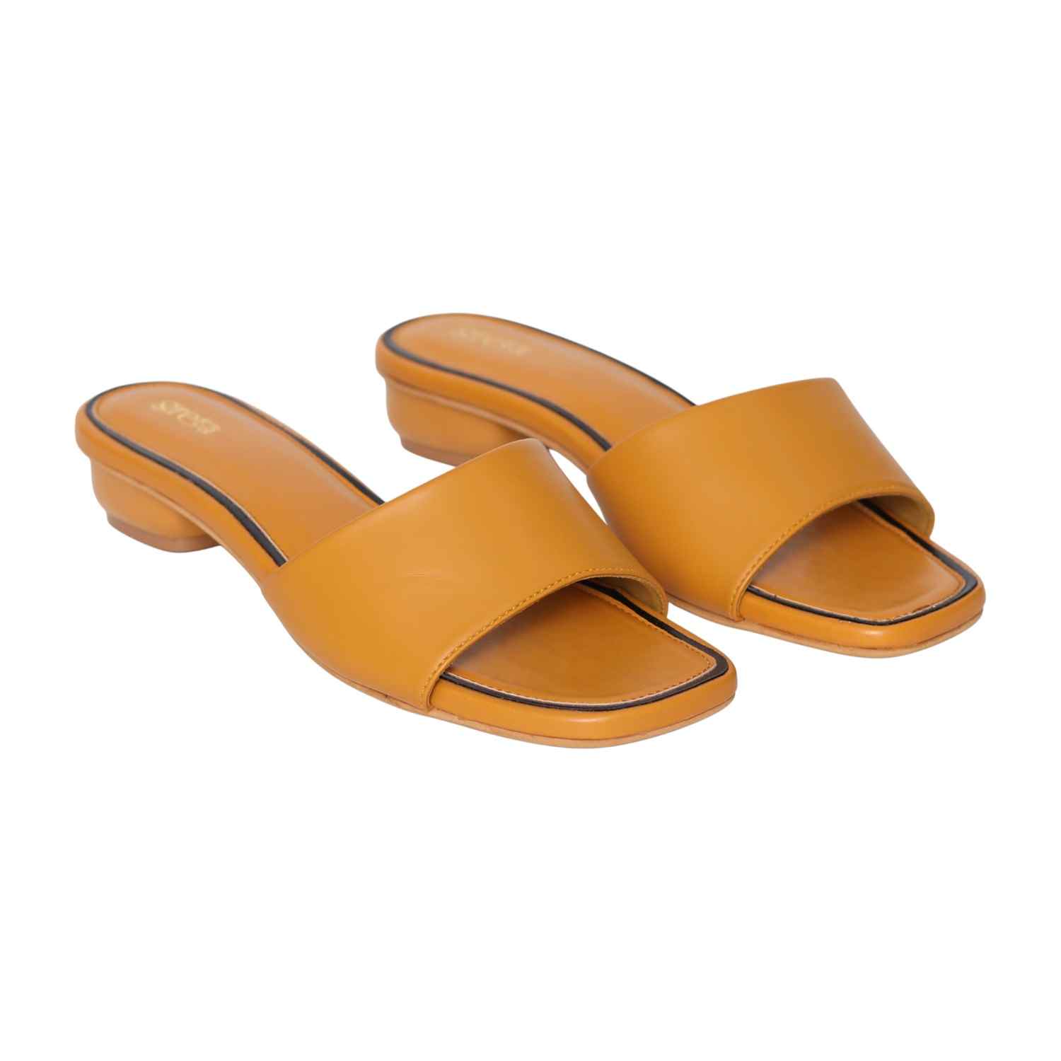 Women’s Stylish Slip-On Mustard Slides with Small Heel