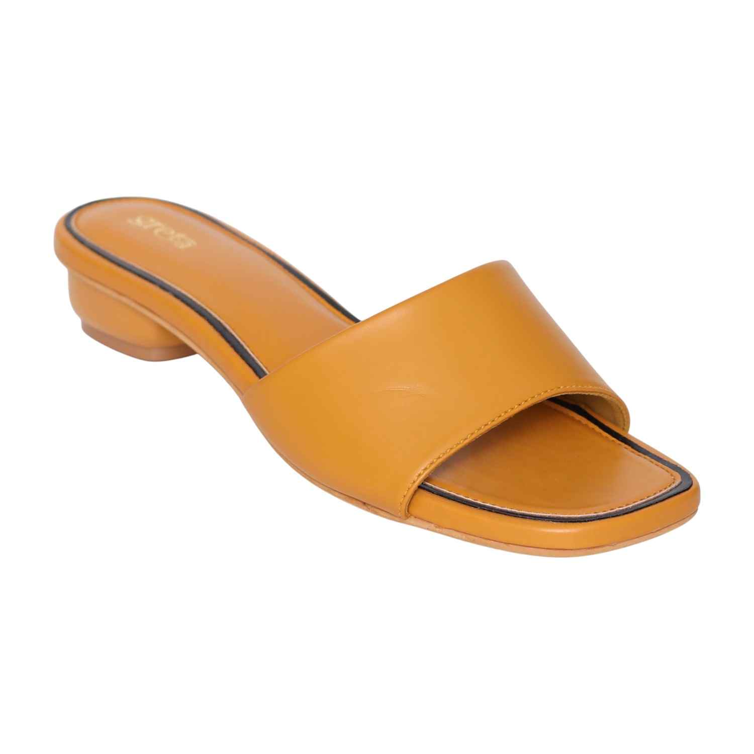 Women’s Stylish Slip-On Mustard Slides with Small Heel