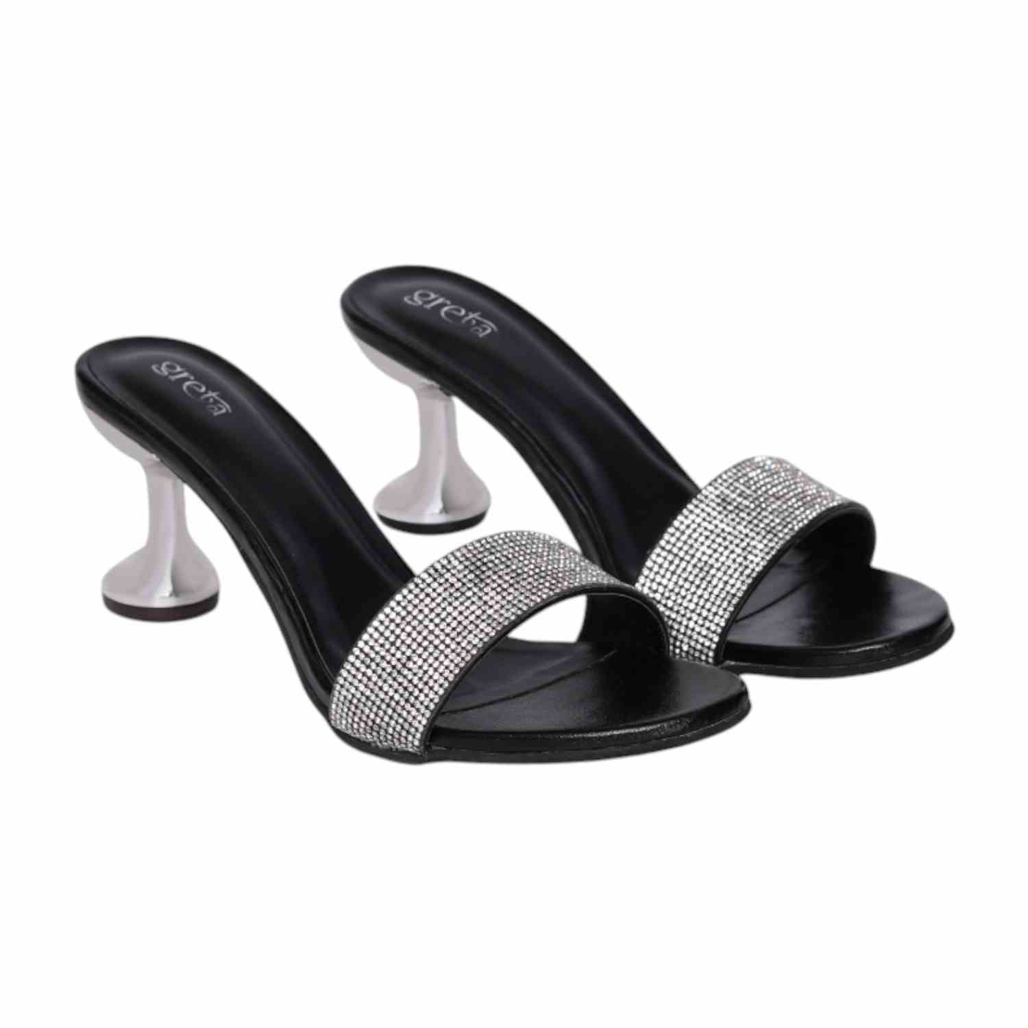 Women’s Black Crystal Slip-On Heels with  Sculpted Heel